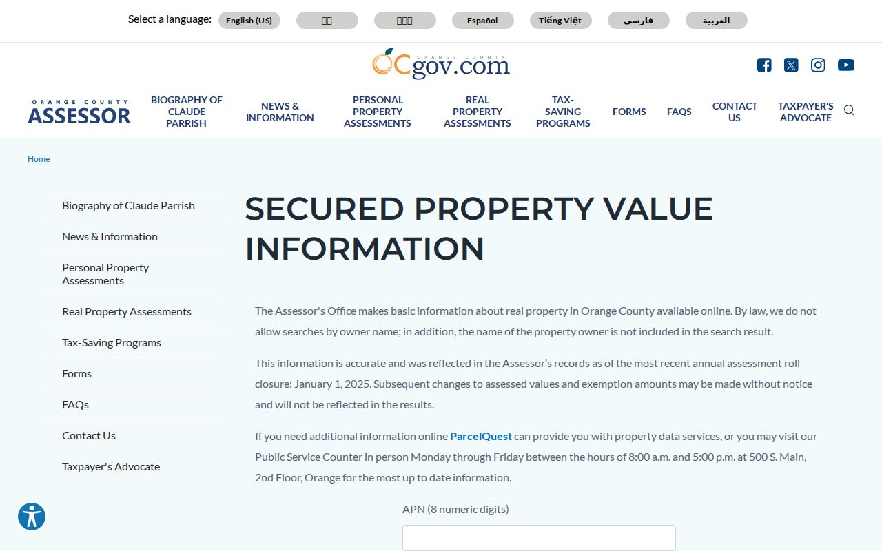 Mission Viejo people search using the Orange County assessor APN tool