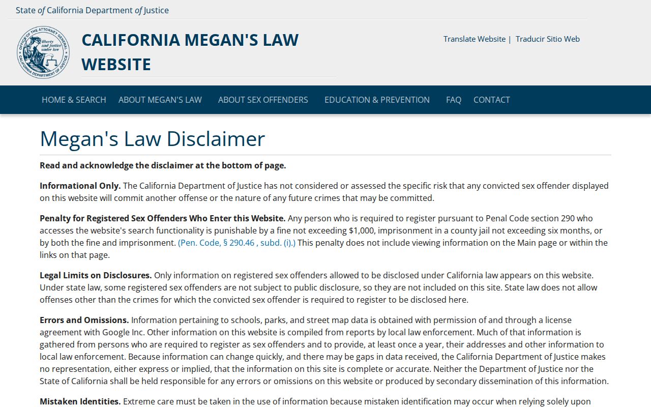 Mission Viejo public records available through California Megan's Law