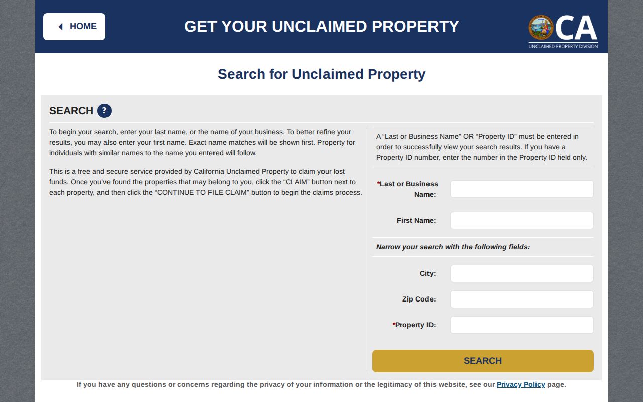 Mission Viejo public records in California unclaimed property search