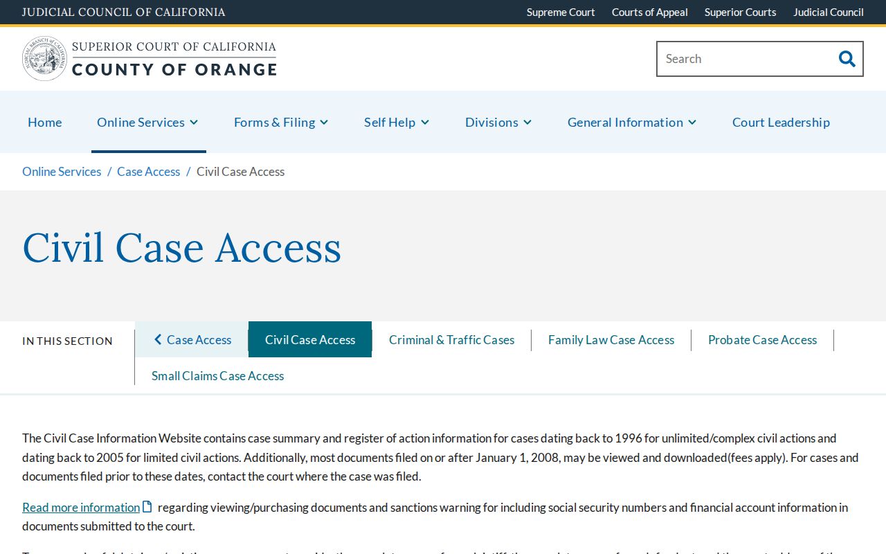 Mission Viejo public records through Orange County civil case access