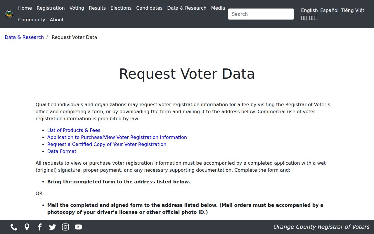 Mission Viejo voter registration data request through Orange County