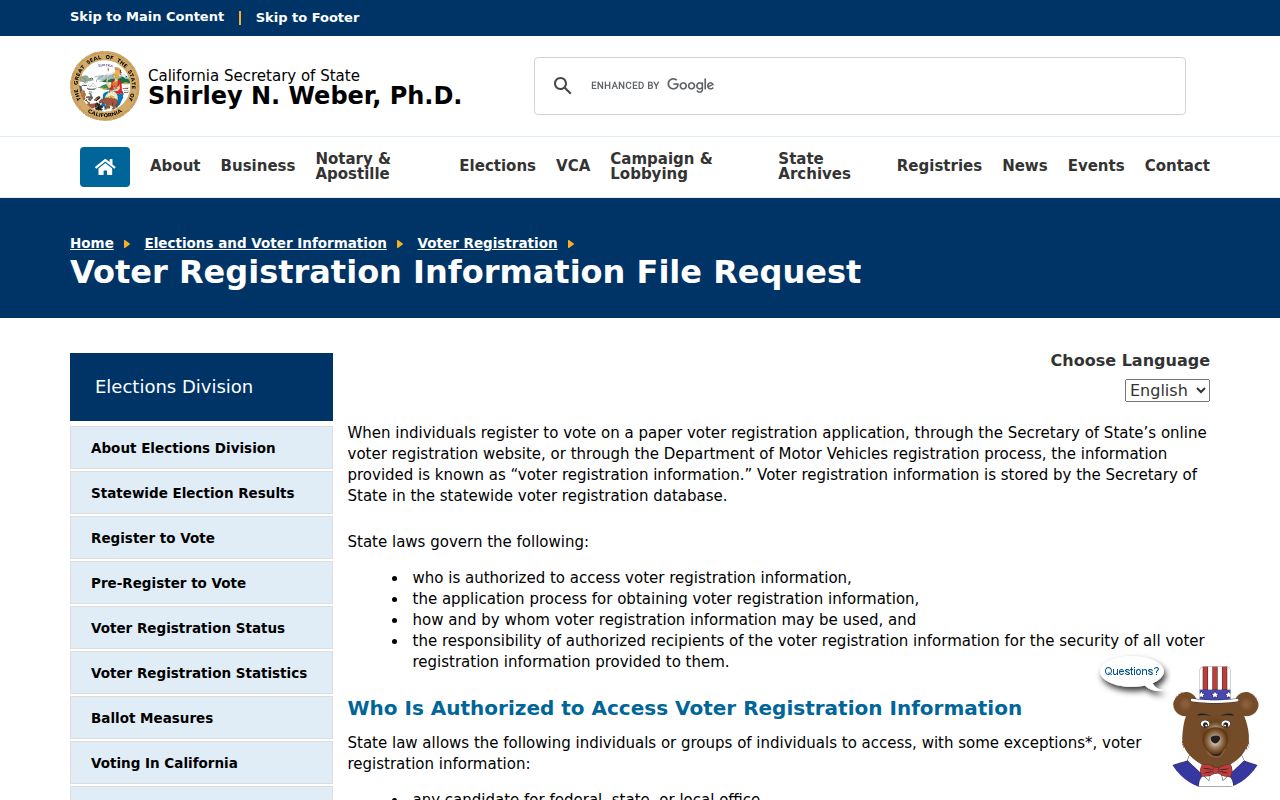 Mission Viejo voter registration file request rules